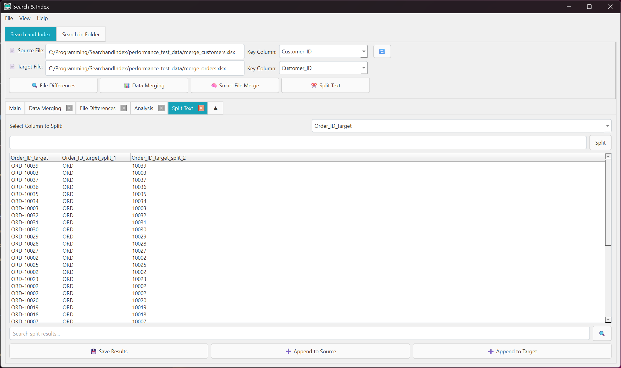 Text splitting interface with delimiter options