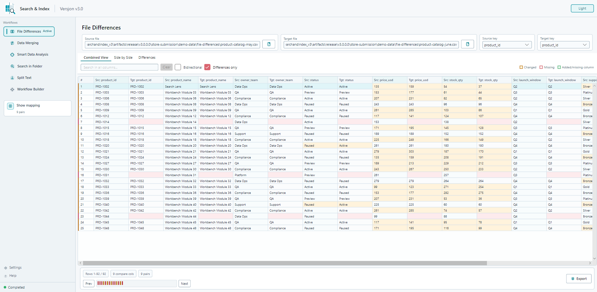 File Differences screenshot in Search & Index